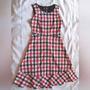Handmade A-Line High Waisted Fit and Flare Gingham Plaid White Small XS